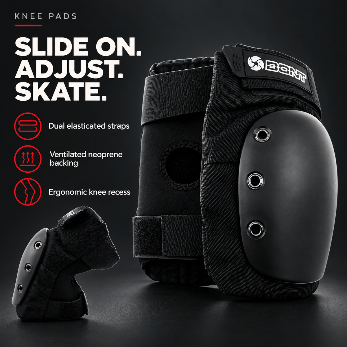 Adult and Youth Knee Pads for Roller Skating, Derby, and Park