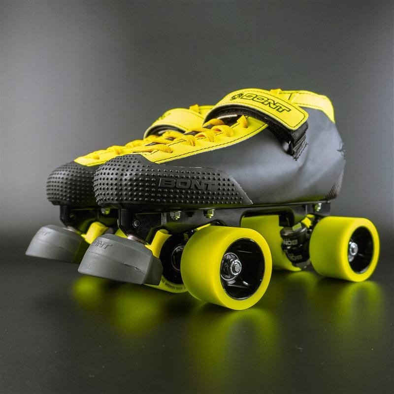 Skater in action using the limited edition setup on an indoor track