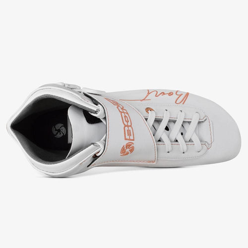 white-rose-gold Bont BNT 195mm inline speed skate boot, White/Rose Gold, top view