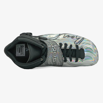 rainbow-silver-black-Top-down view of the Eclipse boot showing fit and lacing
