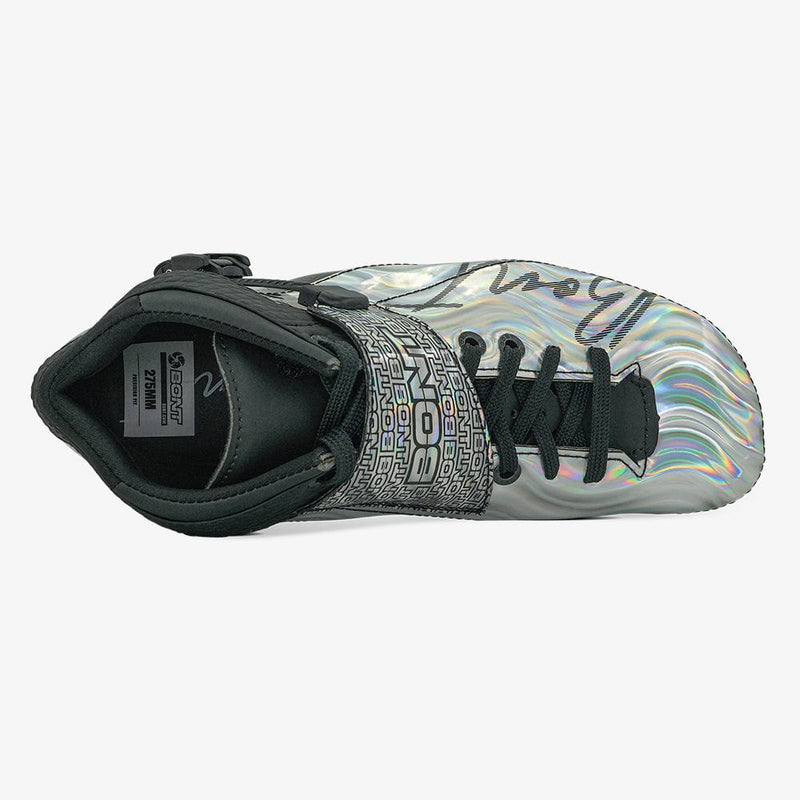 rainbow-silver-black-Top-down view of the Eclipse boot showing fit and lacing