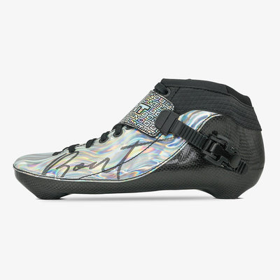 rainbow-silver-black-Side view of the Bont Eclipse inline speed skate boot
