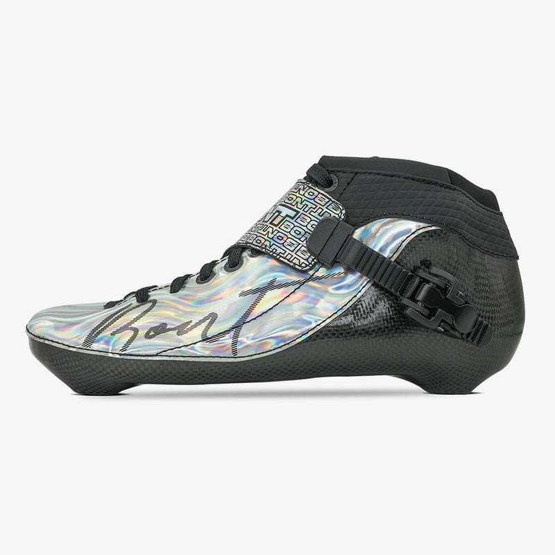 rainbow-silver-black-Side view of the Bont Eclipse inline speed skate boot
