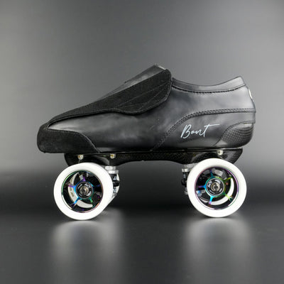 Side view of the Envy suede skate showing blue and black suede finish