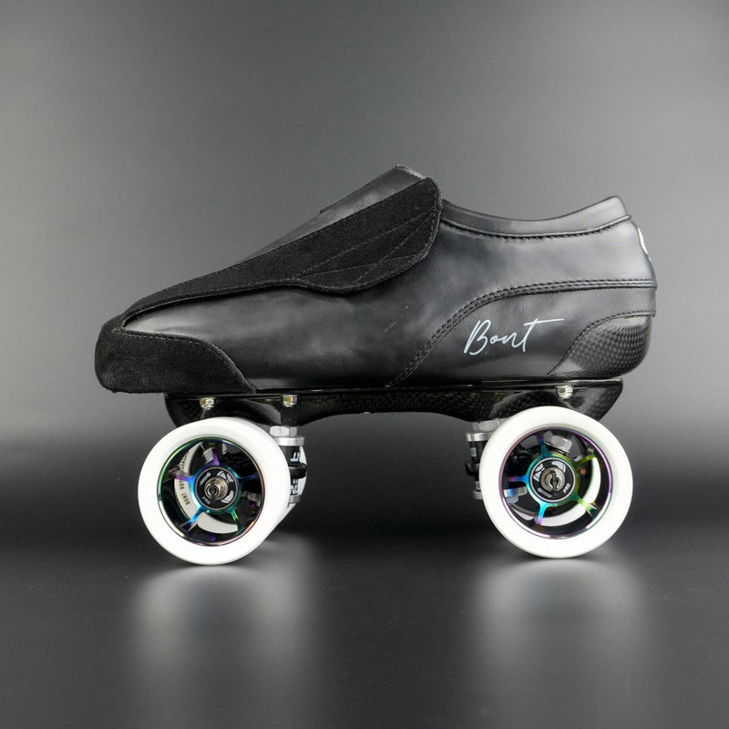 Side view of the Envy suede skate showing blue and black suede finish