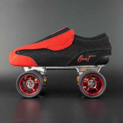 Side view of the Envy suede skate showing blue and black suede finish