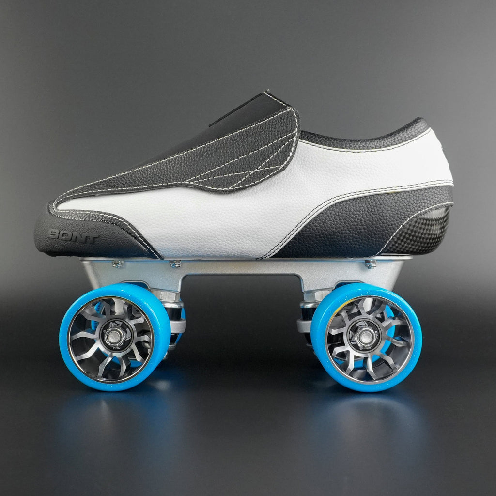 Side view of the Bont Envy roller skate boot in black with white accents