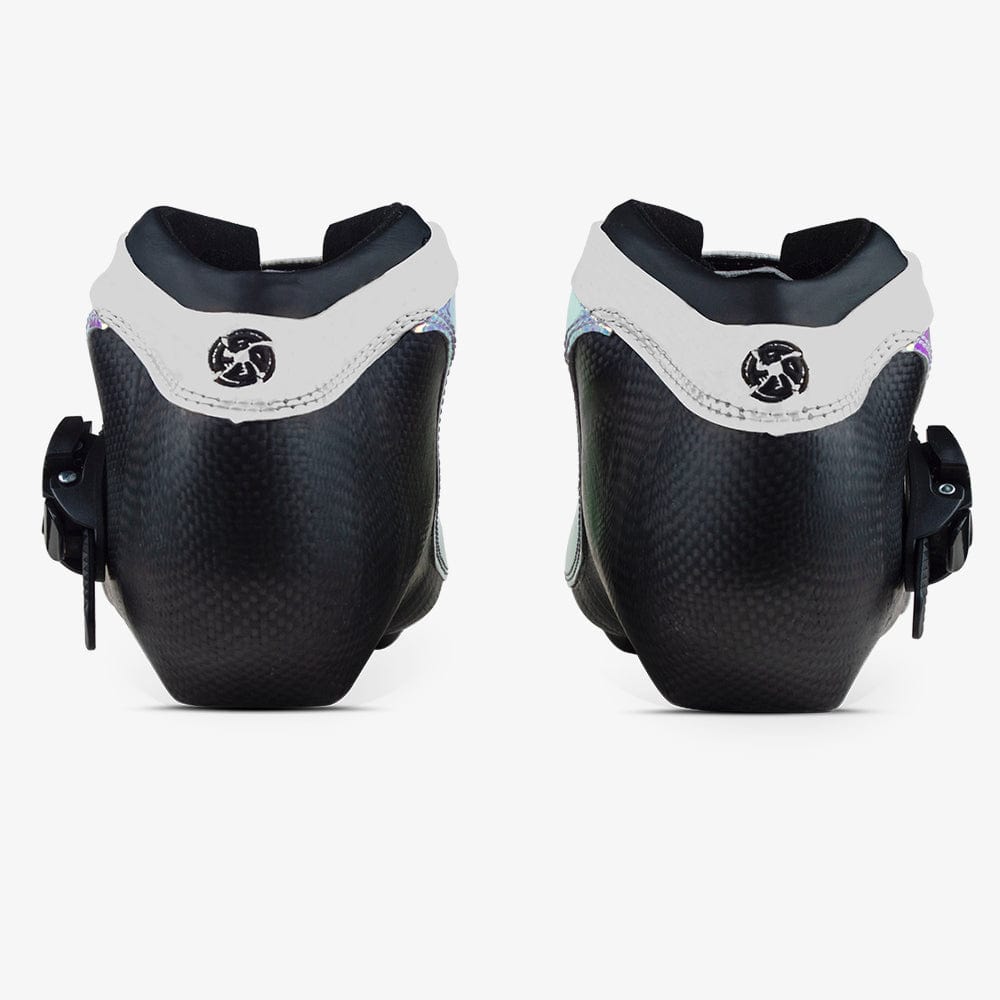 Rear view of Erin Jackson BNT boots showing carbon fiber heels and Bont logos