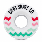 Front view of the Multi Glide outdoor roller skate wheel with Bont lettering and red, pink, and green chevrons