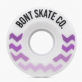 Front view of the White/Purple Glide outdoor roller skate wheel with Bont lettering and purple chevrons