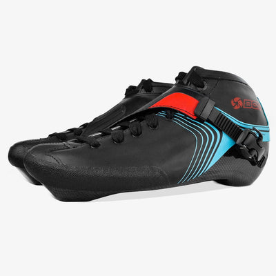 On skater, GT4 boot mounted to a racing frame during an outdoor training push