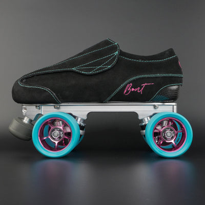 Side view of the Envy suede skate showing blue and black suede finish