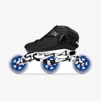 Black Luna kids inline skate with a carbon-composite boot, Unity 9.8-inch frame, and three blue-hub Elemental 84mm wheels_black