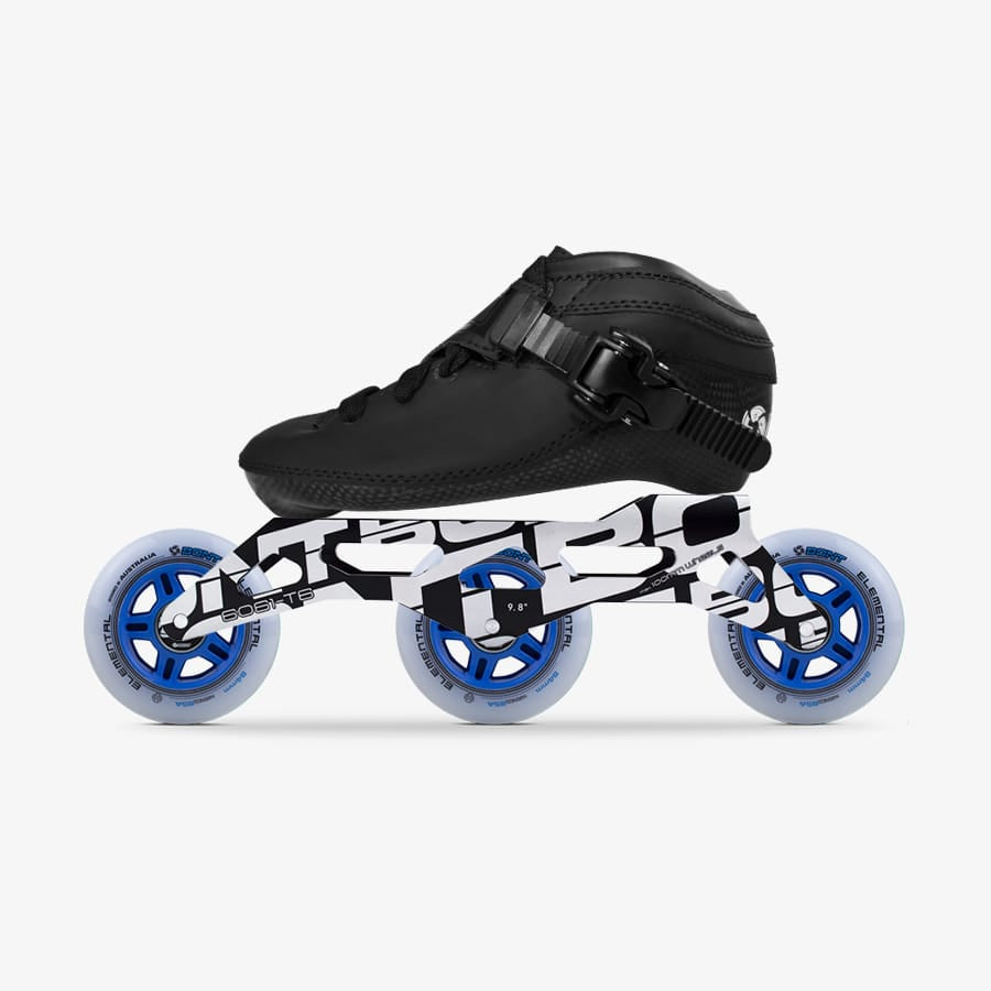 Luna Kids Black inline skate package with Unity 9.8 frame and three Elemental 84mm wheels_black