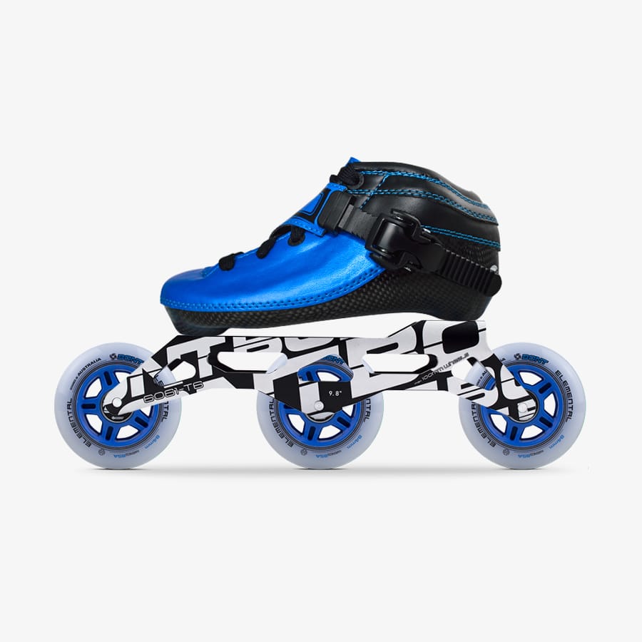 Luna Kids Blue inline skate package with Unity 9.8 frame and three Elemental 84mm wheels_blue