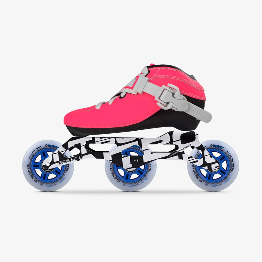 Luna Kids Pink inline skate package with Unity 9.8 frame and three Elemental 84mm wheels_pink