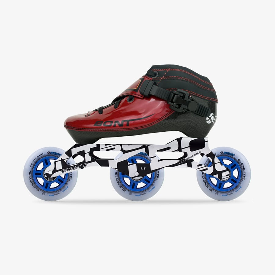 Luna Kids Black inline skate package with Unity 9.8 frame and three Elemental 84mm wheels_red