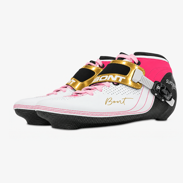 MyBont Slipstream boots, White, pink, and gold