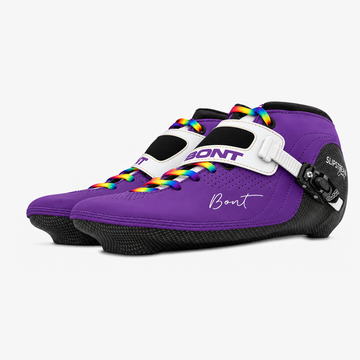 MyBont Slipstream boots, Purple, white, and rainbow with gold stitching