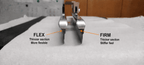 Flex and Firm blade end comparison with straight arrows marking the thinner Flex section and thicker Firm front end section