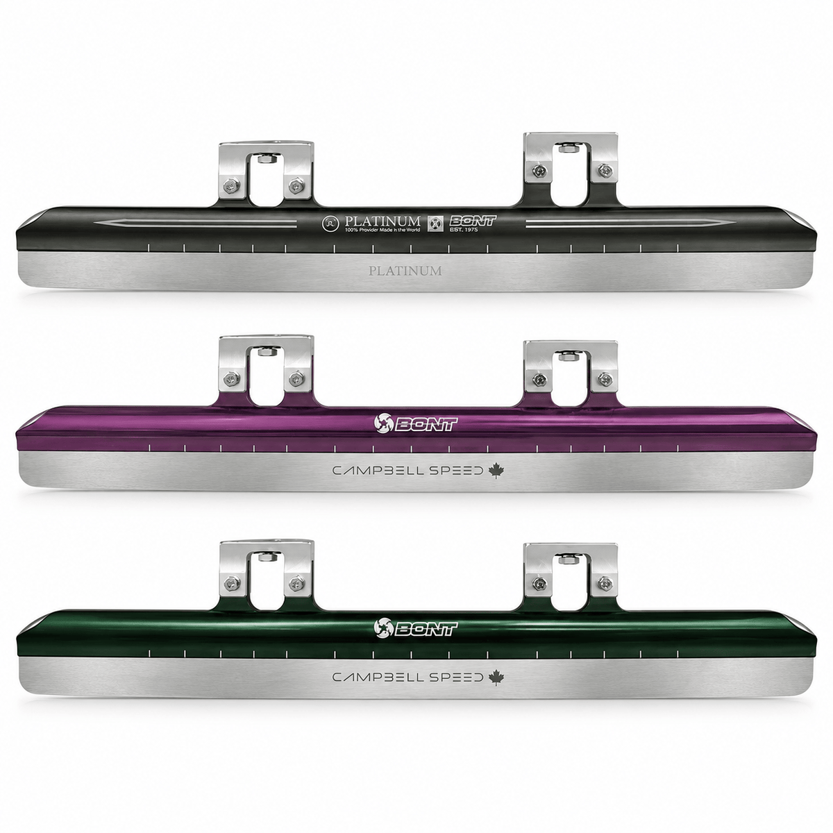 Gun Metal, Purple, and Green Platinum X firm short track blades