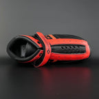 Top down view highlighting boot shape, padding, and tongue construction