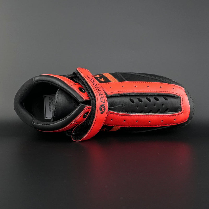 Top down view highlighting boot shape, padding, and tongue construction