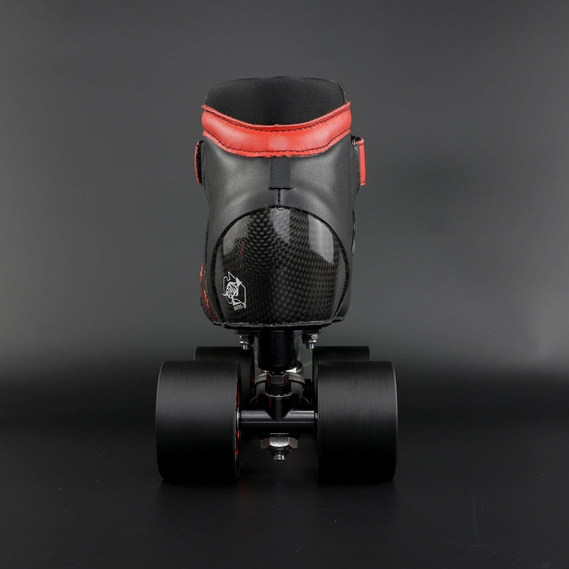 Red and black Royal Assassin wheel close up showing 59 mm size and hardness marking