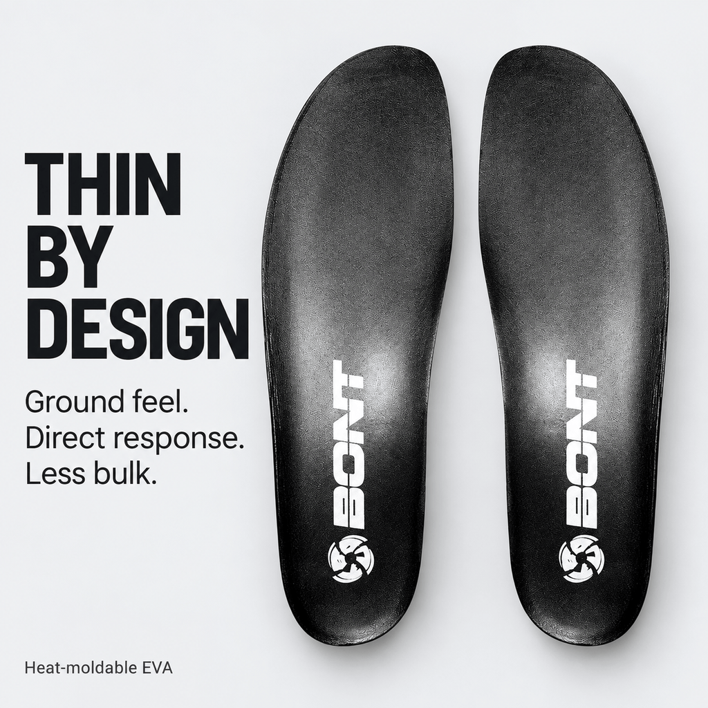 Thin by Design: ground feel, direct response, and less bulk from heat-moldable EVA skate insoles.