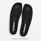 Angled studio view of black replacement insoles for ParkStar, Prostar, and Quadstar boots.