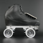 Side view of a rhythm roller skate with carbon fiber base
