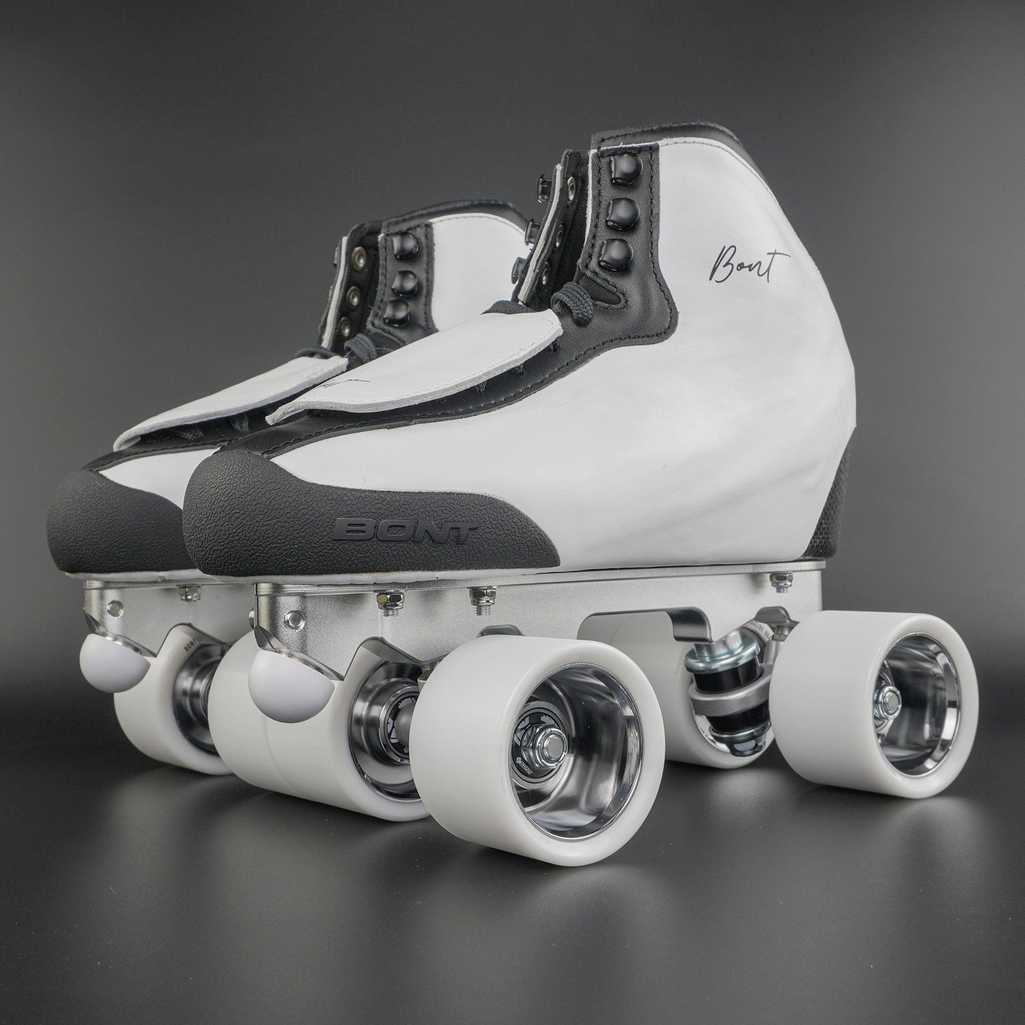 Rhythm skater performing footwork using quad roller skates