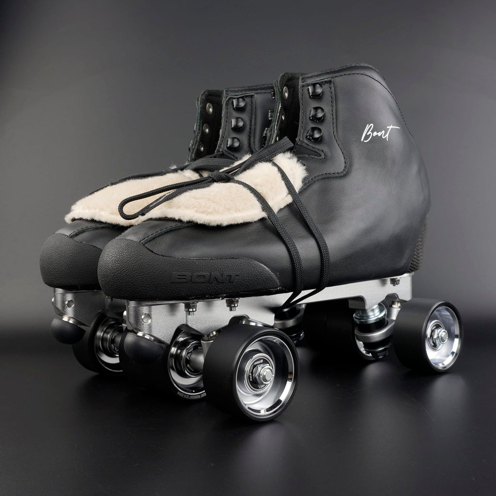 Rhythm skate setup showing lightweight boot and quad wheels