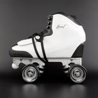 Rhythm skate setup showing lightweight boot and quad wheels