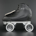 Side view of a rhythm roller skate with carbon fiber base