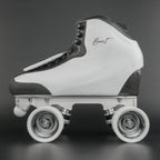 Rhythm skate setup showing lightweight boot and quad wheels