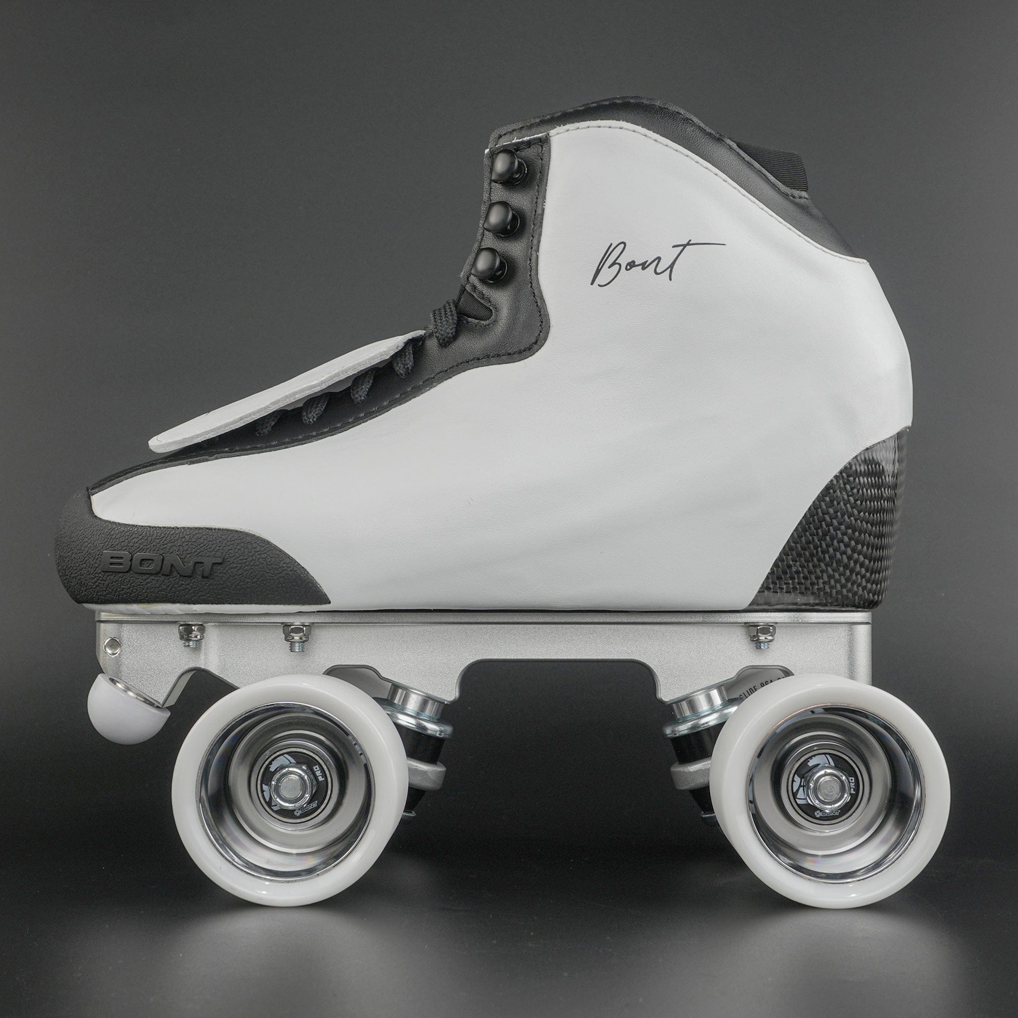Rhythm skate setup showing lightweight boot and quad wheels