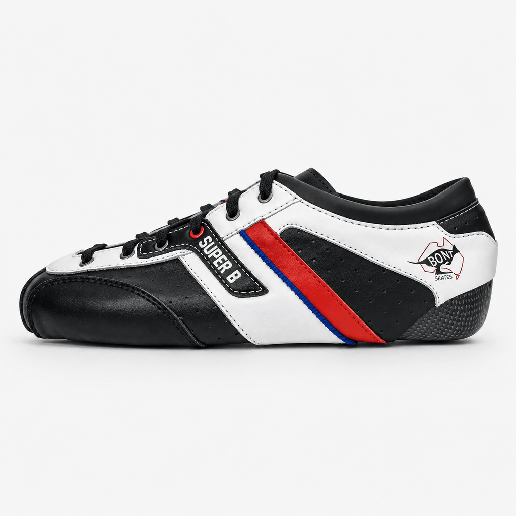Side view of a premium leather carbon fiber speed skate boot
