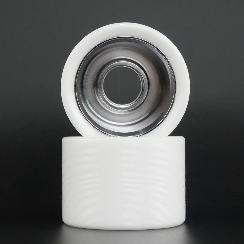 Ultraglide wheel mounted on a quad skate for indoor rink use