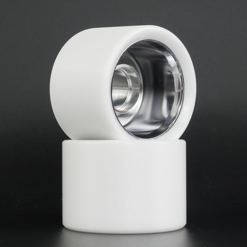 Close-up of the 6061 aluminum hub with electroplated silver finish