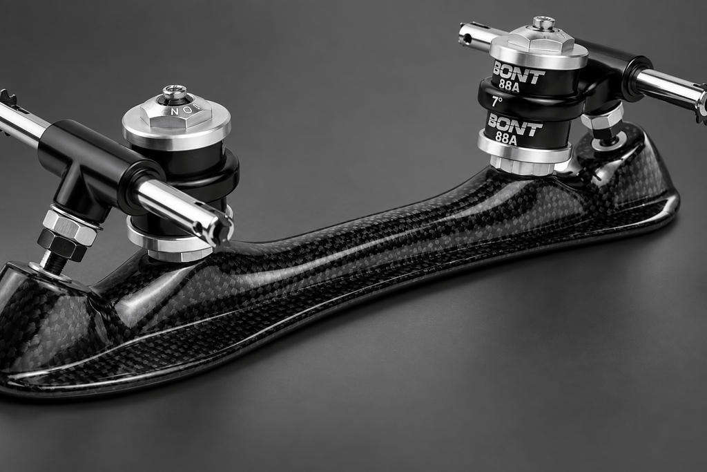 Close-up of the curved carbon fiber body and gloss woven finish