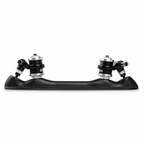 Side profile showing the curved matte carbon body and double-barrel cushion assemblies